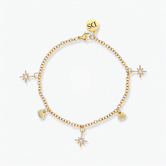 Bracciale Placcato Oro 18k con Charms Rosa dei Venti e Cuore