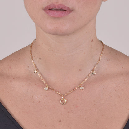 Collana Placcata Oro 18K con Pendente Cuore e Zirconi