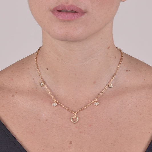 Collana Placcata Oro 18K con Pendente Cuore e Zirconi