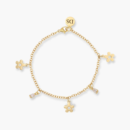 Bracciale Placcato Oro 18k con Charms Fiori e Zirconia Trasparente