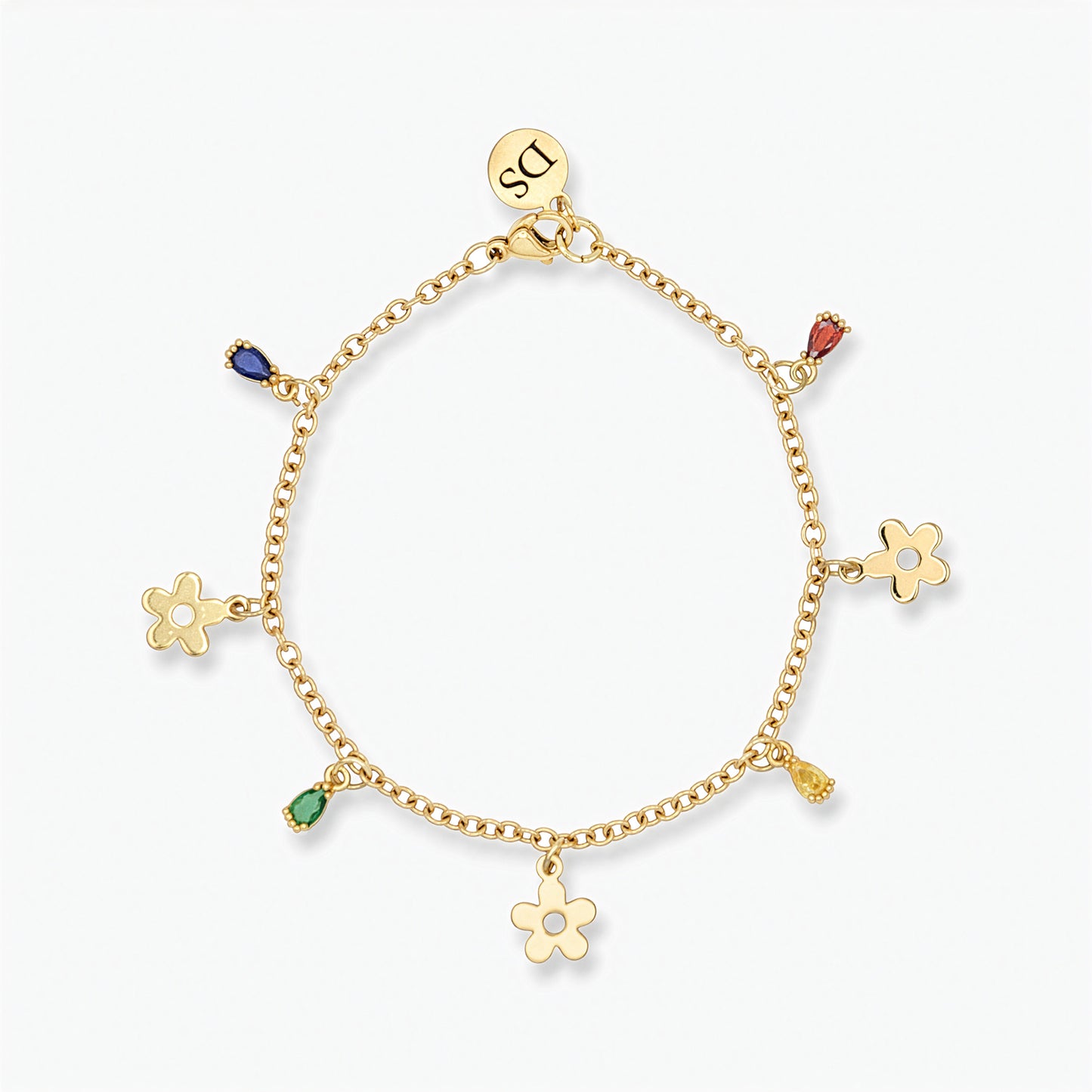Bracciale Placcato Oro 18k con Charms Fiori e Zirconi