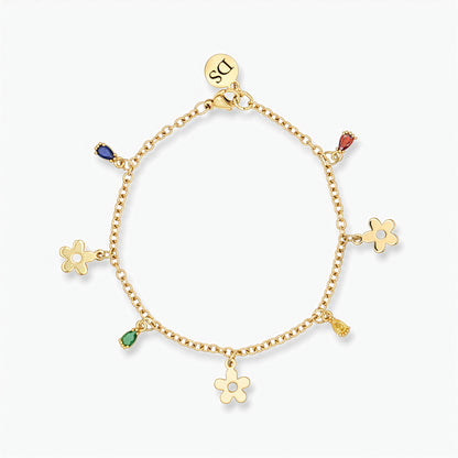 Bracciale Placcato Oro 18k con Charms Fiori e Zirconi