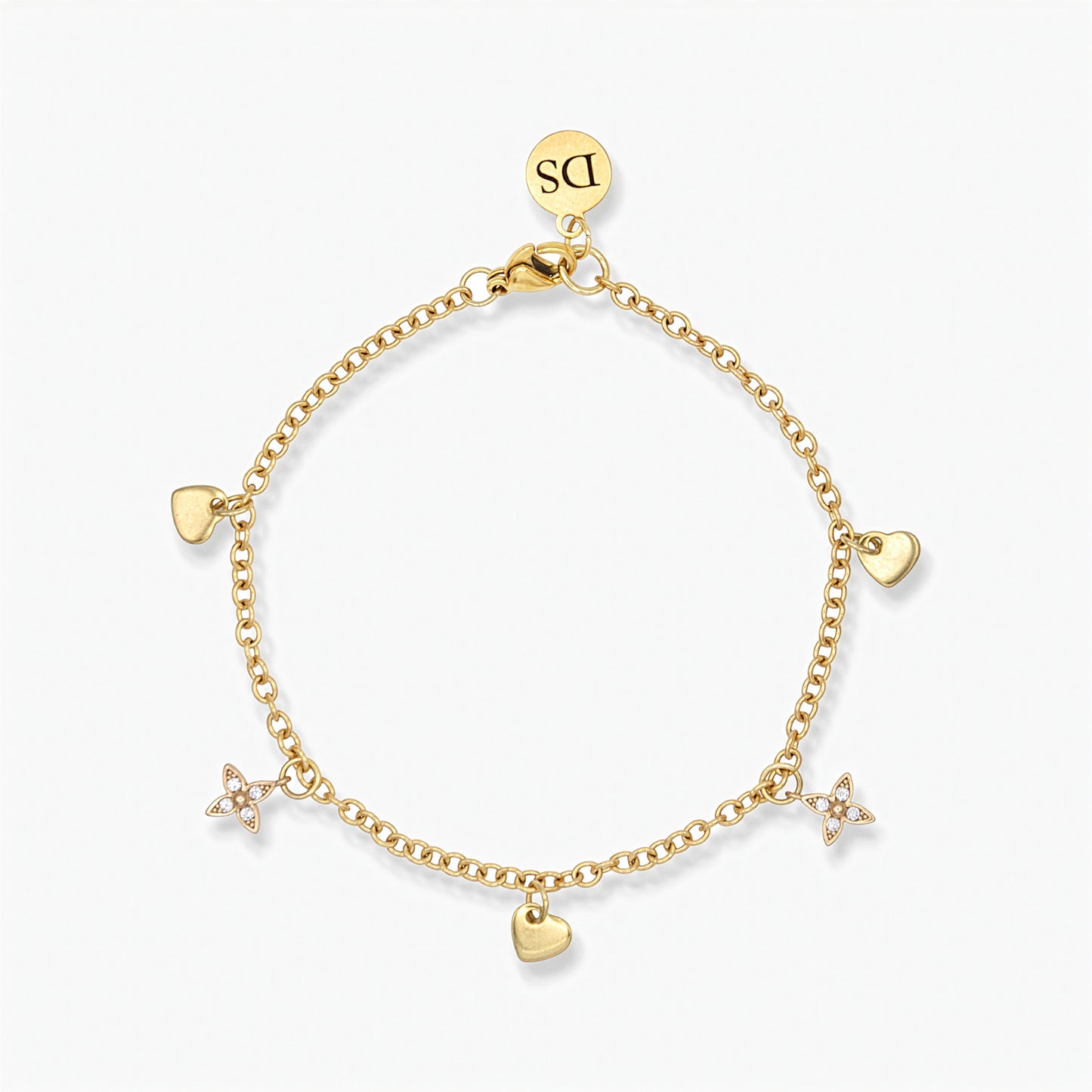 Bracciale Placcato Oro 18k con Charms Cuori e Stelle con Zirconi