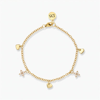 Bracciale Placcato Oro 18k con Charms Cuori e Stelle con Zirconi