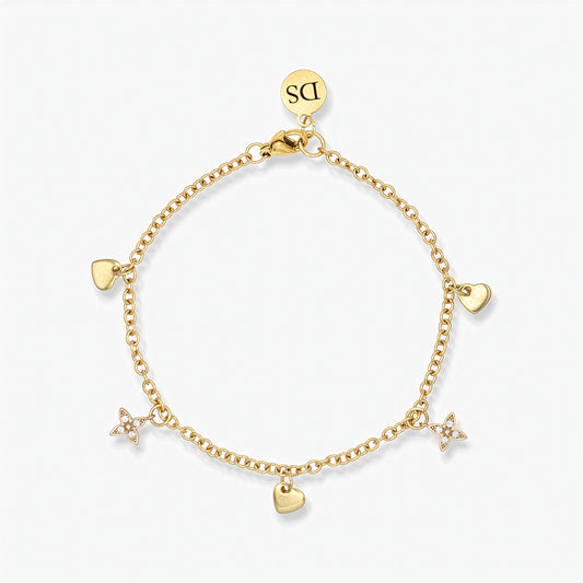 Bracciale Placcato Oro 18k con Charms Cuori e Stelle con Zirconi