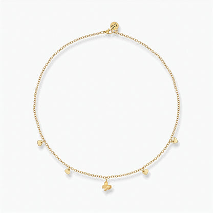 Collana Placcata Oro 18K con Pendente Farfalla e Charms Cuori