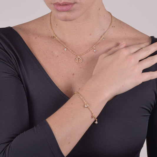 Collana Placcata Oro 18K con Pendente Geometrico, Rosa dei Venti e Cuori