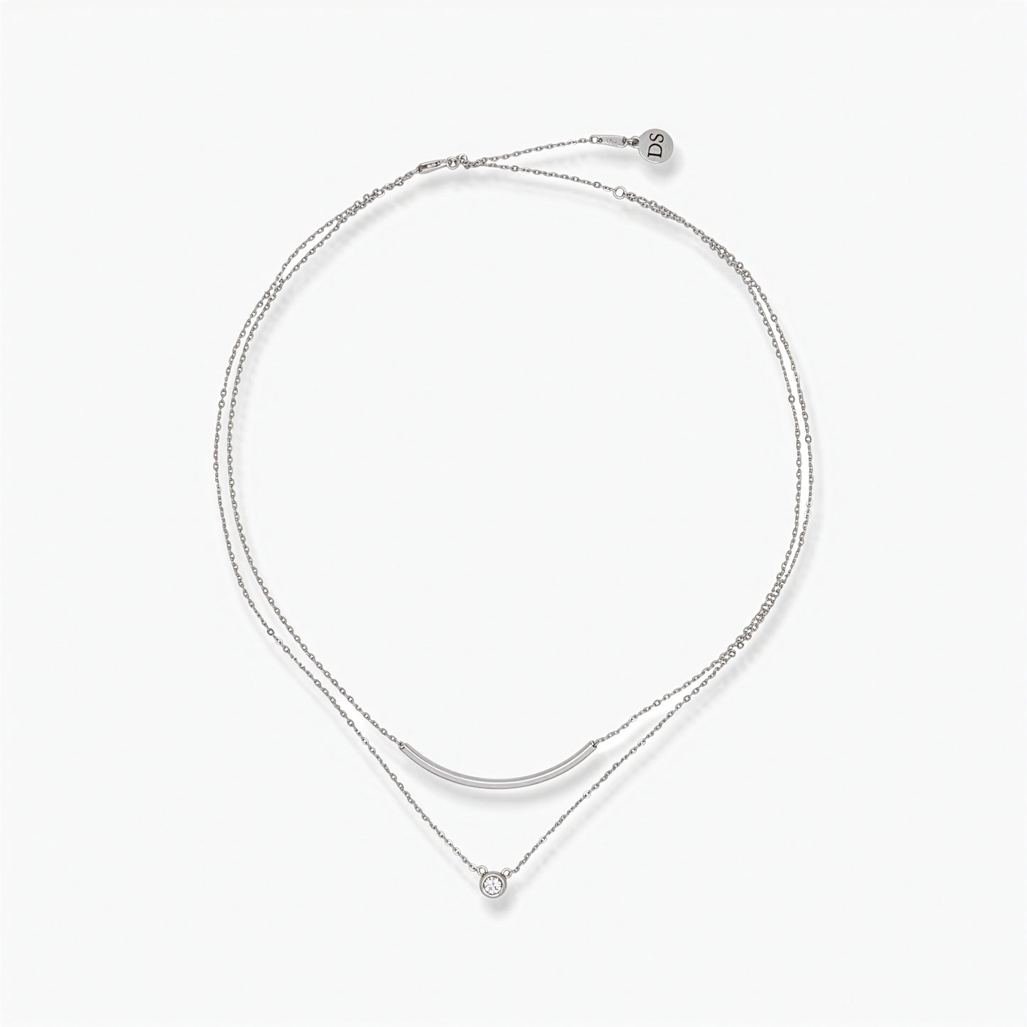 Collana in Argento Sterling 925 Rodiato con Pendente Zircone AAA e Dettaglio Geometrico