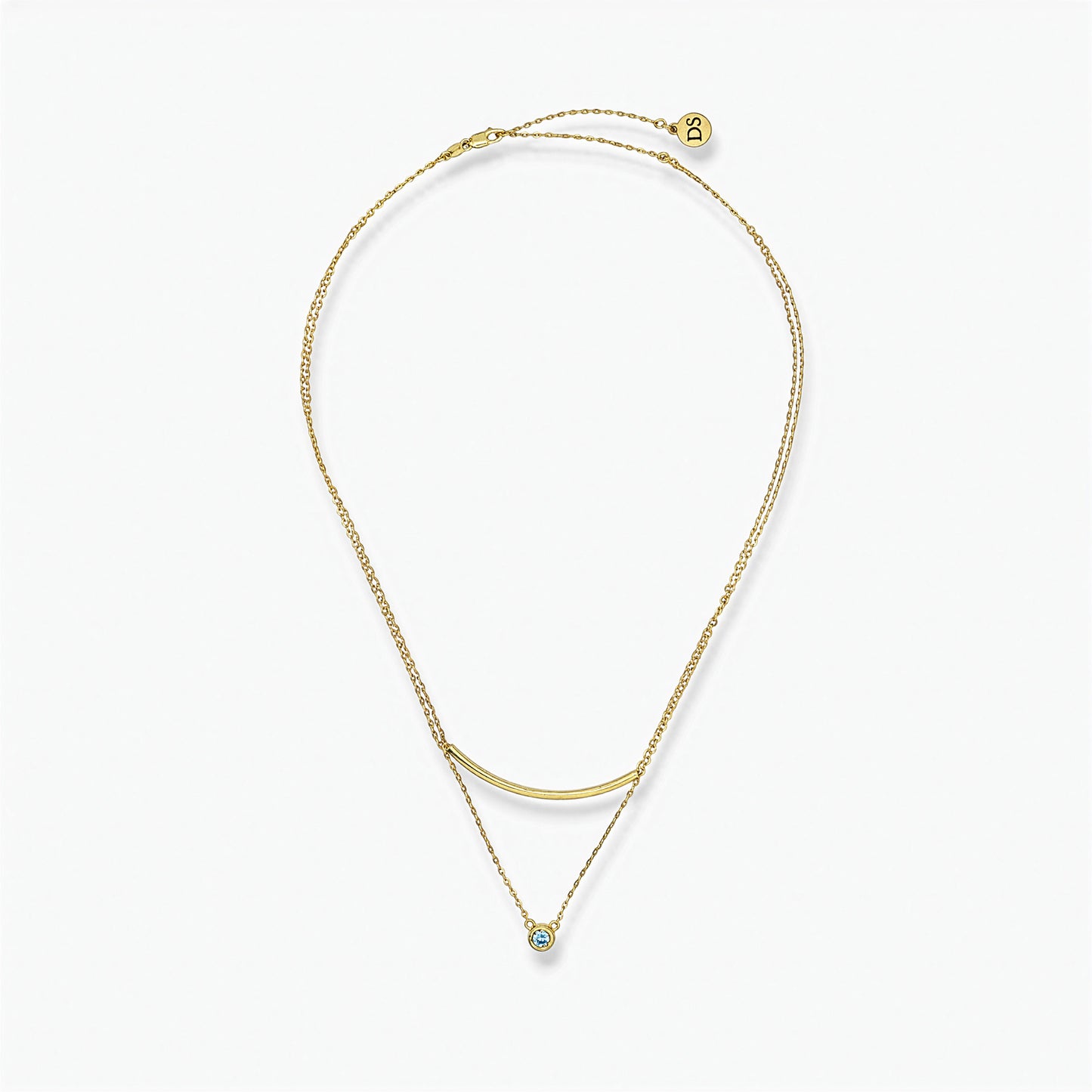 Collana in Argento Sterling 925 Placcato Oro con Pendente Zircone AAA e Dettaglio Geometrico