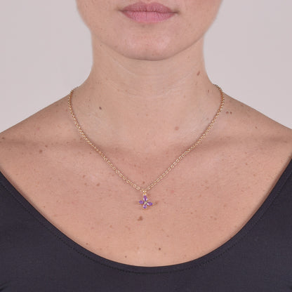 Collana Placcata Oro 18K con Pendente Farfalla e Zirconi Viola
