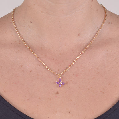 Collana Placcata Oro 18K con Pendente Farfalla e Zirconi Viola