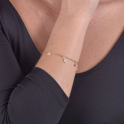 Bracciale Placcato Oro 18k con Charms Cuori e Stelle con Zirconi