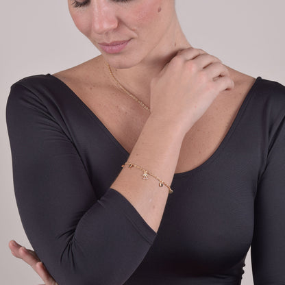 Bracciale Placcato Oro 18k con Charms Cuori e Zirconi a Forma di Ciliegia