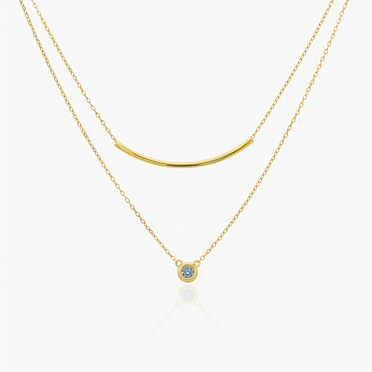 Collana in Argento Sterling 925 Placcato Oro con Pendente Zircone AAA e Dettaglio Geometrico