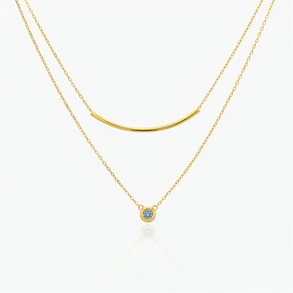 Collana in Argento Sterling 925 Placcato Oro con Pendente Zircone AAA e Dettaglio Geometrico