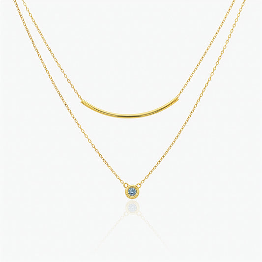 Collana in Argento Sterling 925 Placcato Oro con Pendente Zircone AAA e Dettaglio Geometrico