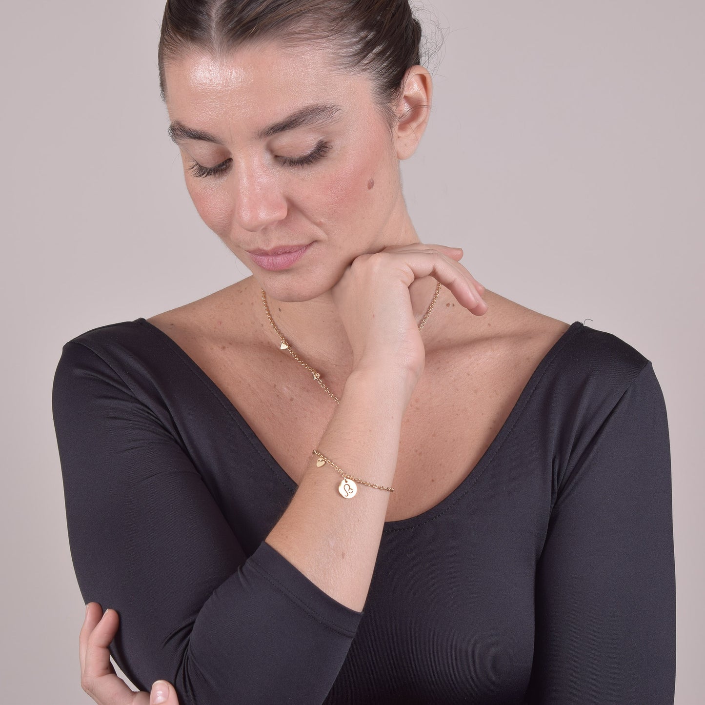 Bracciale Placcato Oro 18k con Charms Leone e Cuore