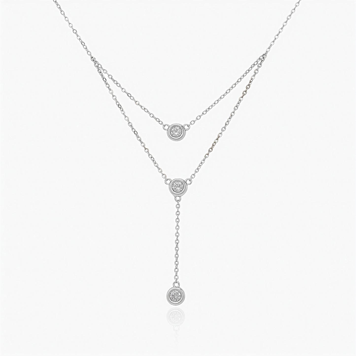 Collana in Argento Sterling 925 Rodiato con Pendenti Layered in Zirconi AAA