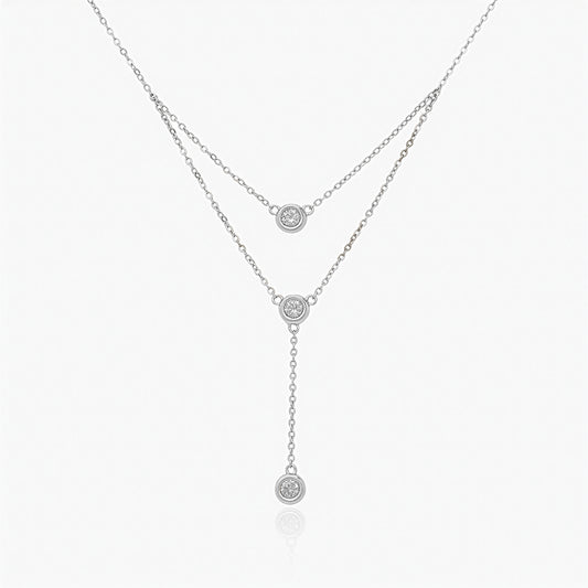 Collana in Argento Sterling 925 Rodiato con Pendenti Layered in Zirconi AAA