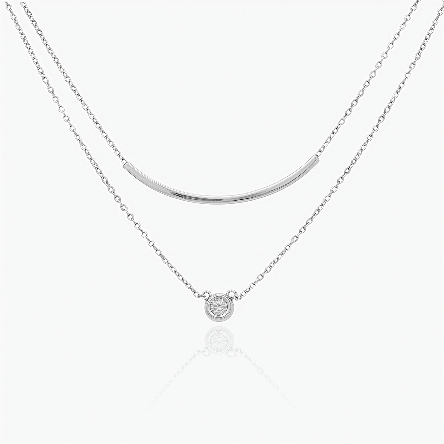 Collana in Argento Sterling 925 Rodiato con Pendente Zircone AAA e Dettaglio Geometrico