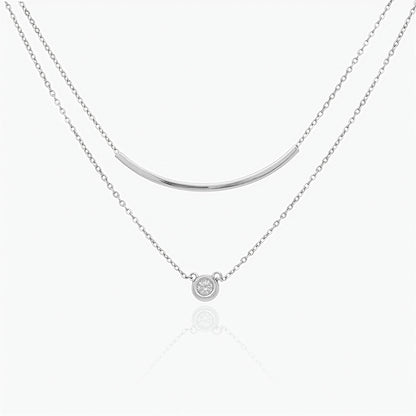 Collana in Argento Sterling 925 Rodiato con Pendente Zircone AAA e Dettaglio Geometrico