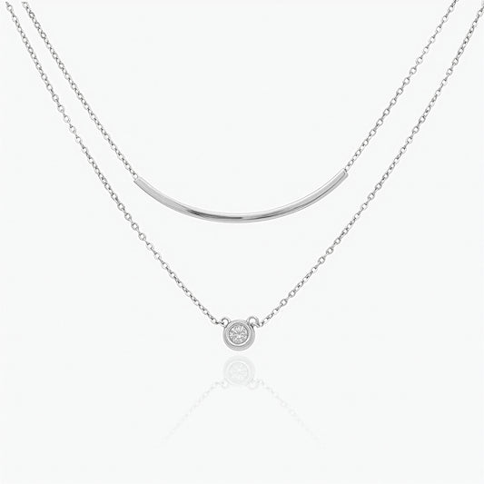 Collana in Argento Sterling 925 Rodiato con Pendente Zircone AAA e Dettaglio Geometrico