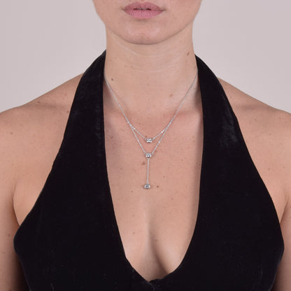 Collana in Argento Sterling 925 Rodiato con Pendenti Layered in Zirconi AAA