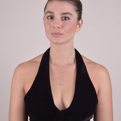 Collana in Argento Sterling 925 Rodiato con Pendenti Layered in Zirconi AAA