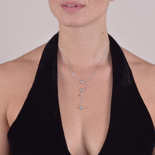 Collana in Argento Sterling 925 Rodiato con Pendenti Layered in Zirconi AAA