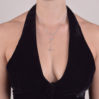 Collana in Argento Sterling 925 Rodiato con Pendenti Layered in Zirconi AAA