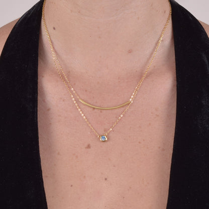 Collana in Argento Sterling 925 Placcato Oro con Pendente Zircone AAA e Dettaglio Geometrico