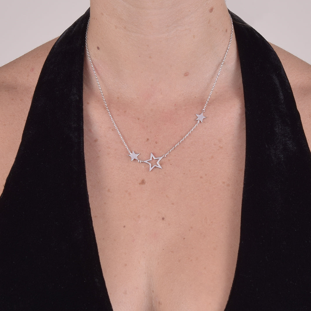 Collana Donna in Argento Sterling 925 Rodiato con Stelle
