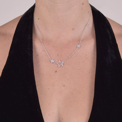 Collana Donna in Argento Sterling 925 Rodiato con Stelle