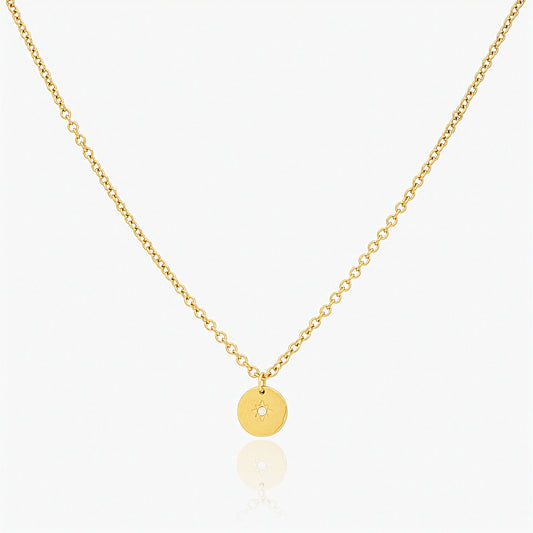 Collana Placcata Oro 14K con Pendente Tondo e Zircone