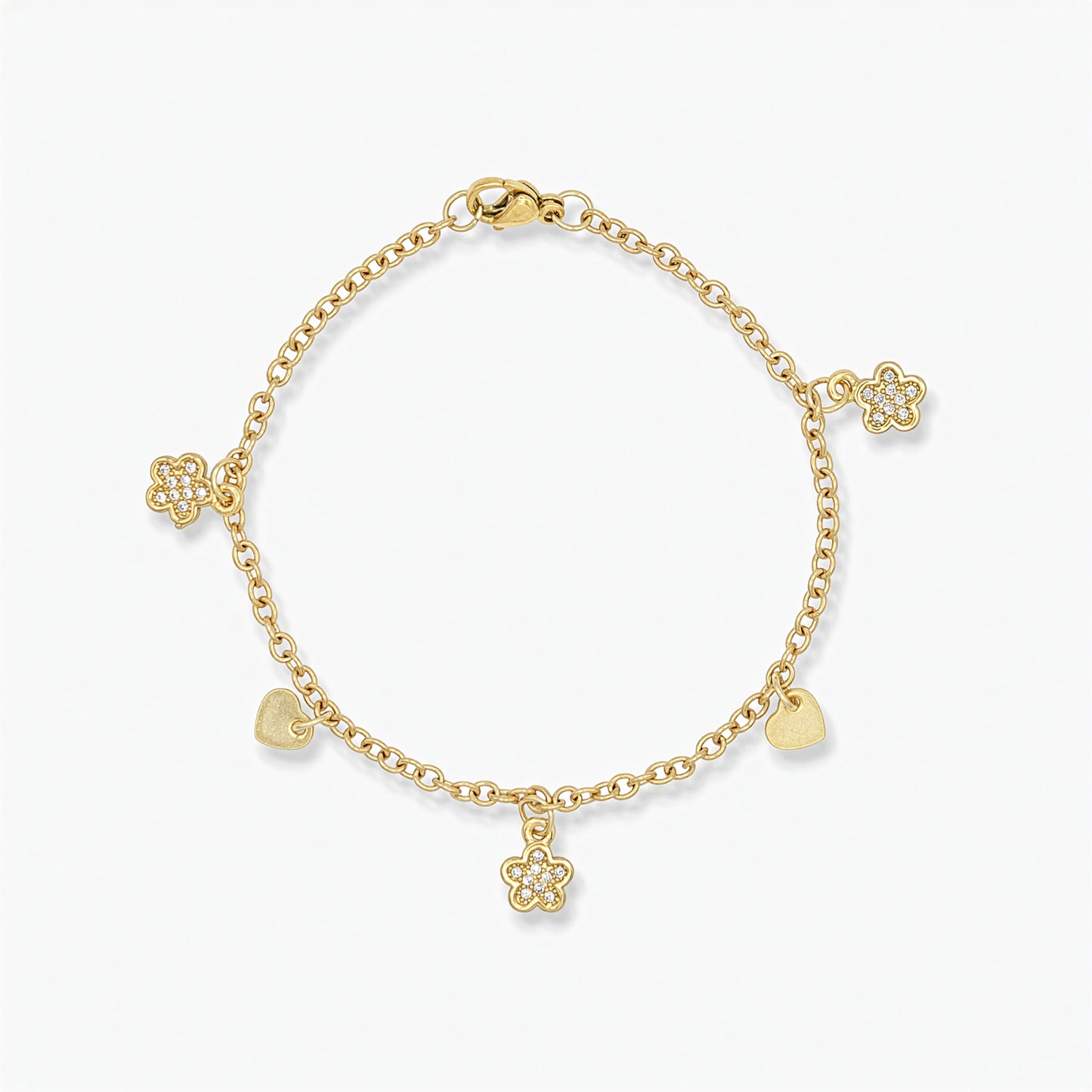 18K Gold Plated Bracelet - Hearts and Flowers Charm