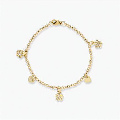 18K Gold Plated Bracelet - Hearts and Flowers Charm