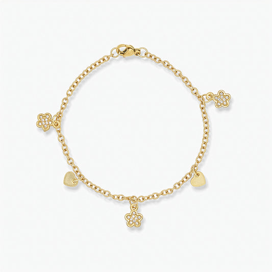 Bracciale Placcato Oro 18K - Charm Cuori e Fiori