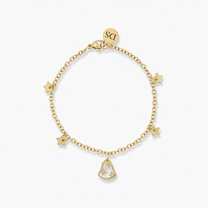 18K Gold Plated Bracelet - Mother-of-Pearl and Bell Charm