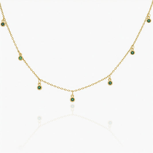 Collana in Oro placcato con Pendenti in Zirconi Verdi