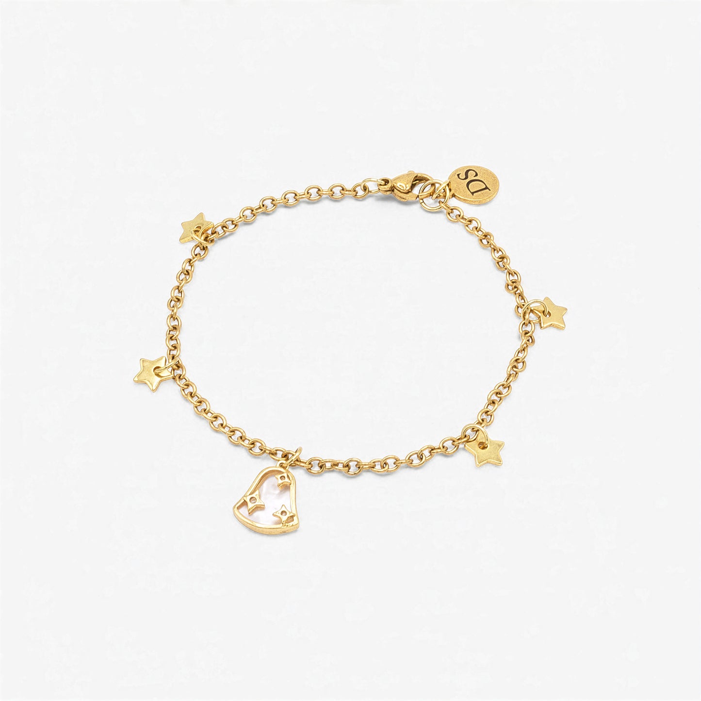 18K Gold Plated Bracelet - Mother-of-Pearl and Bell Charm