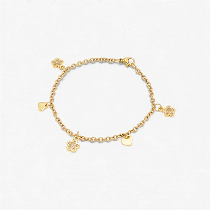 18K Gold Plated Bracelet - Hearts and Flowers Charm