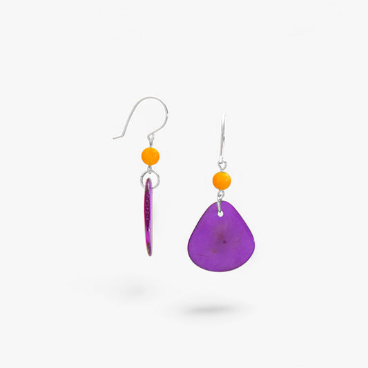 Orecchini in Avorio Vegetale Viola e Agata Gialla