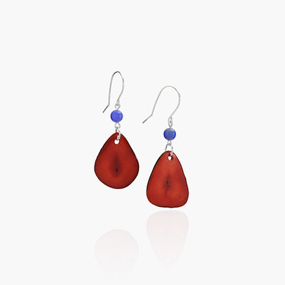 Orecchini in Avorio Vegetale Rosso e Agata Blu