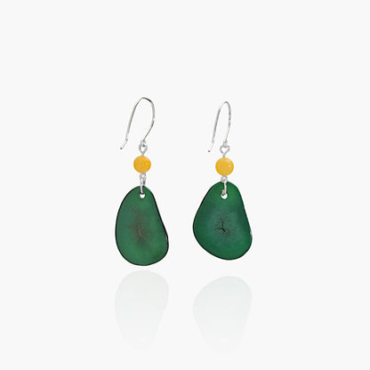 Orecchini in Avorio Vegetale Verde e Agata Gialla