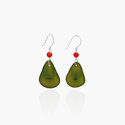 Orecchini in Avorio Vegetale Verde e Agata Rossa