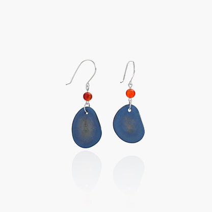 Orecchini in Avorio Vegetale Blu e Agata Rossa