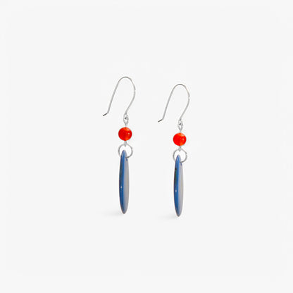 Orecchini in Avorio Vegetale Blu e Agata Rossa