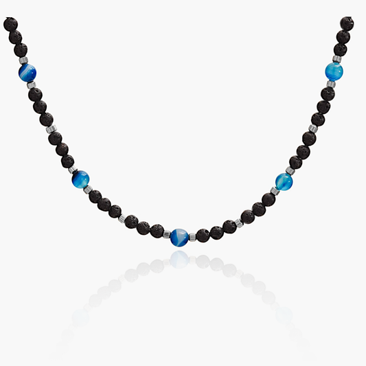 Collana in Pietra Lavica e Agata Blu