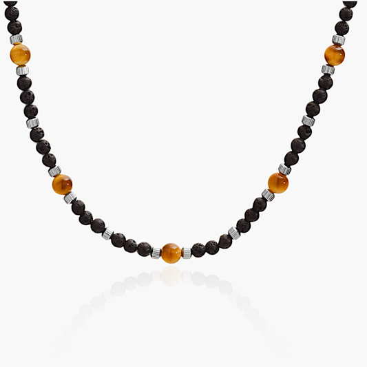 Collana in Pietra Lavica e Occhio di Falco