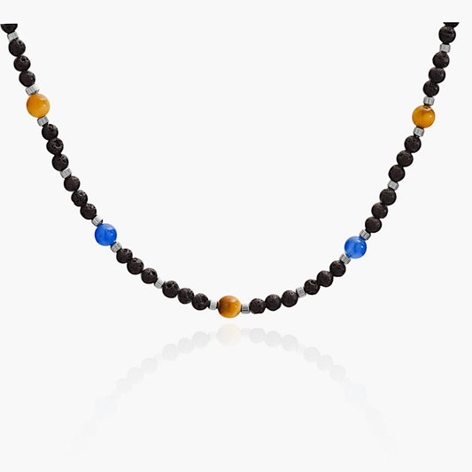 Collana in Pietra Lavica, Agata Blu e Occhio di Falco